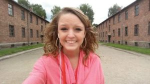 Smiling selfie at the Auschwitz